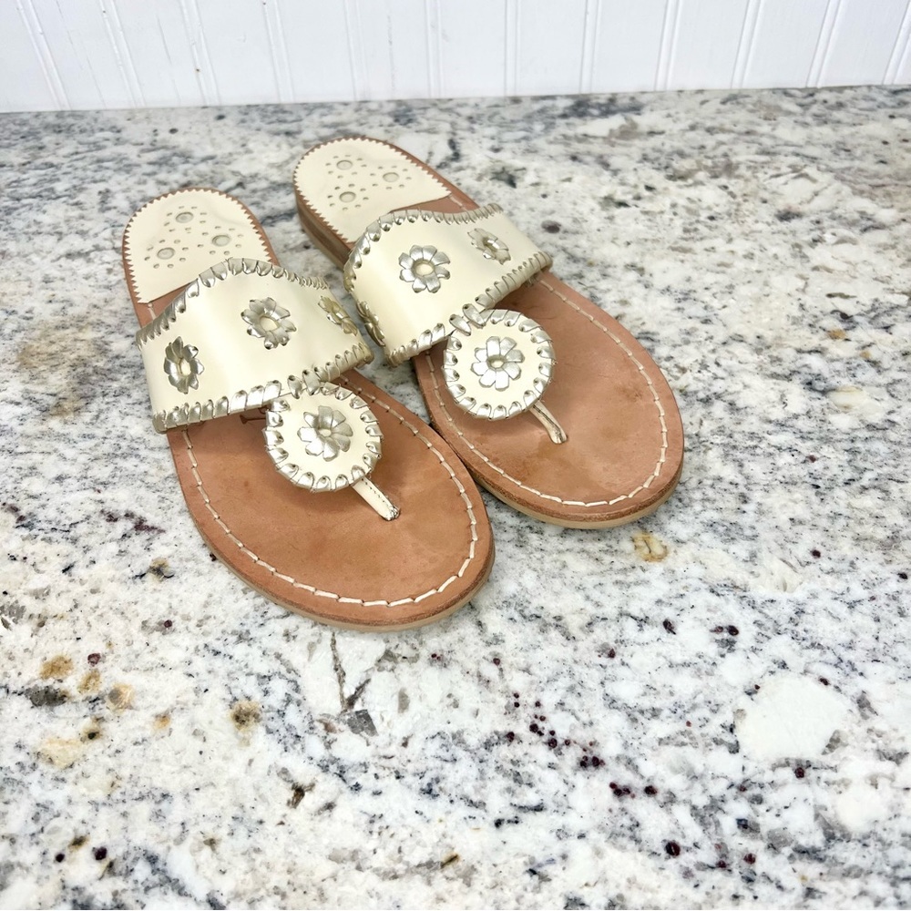 Jack Rogers Cream and Tan Sandals with Medallion Accents - Picture 3 of 8